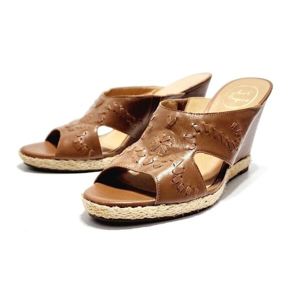 Jack Rogers Brown Leather Slide Wedge Heel Sandals Shoes Women's Size 9.5 M - Picture 6 of 8